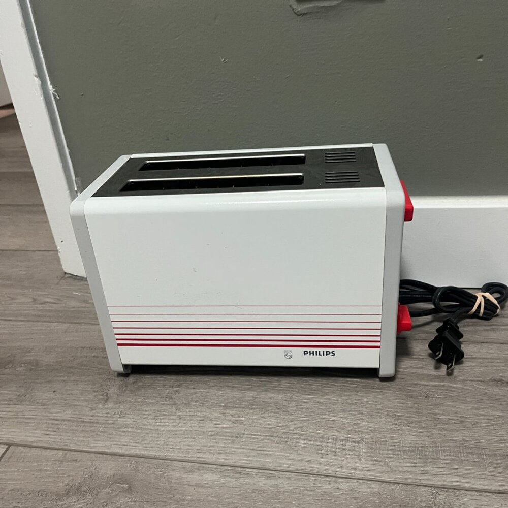 Vintage 80s Red Philips Toaster. Made in Hong Kong 1980 Electrical Toaster Retro